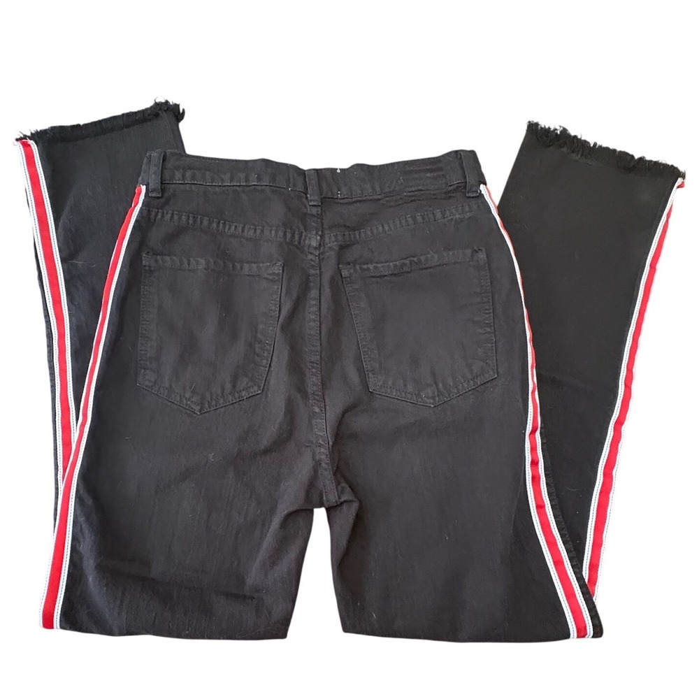 Revice Side Stripe Jeans Womens 30 Black Red White Straight Leg Y2K Denim
